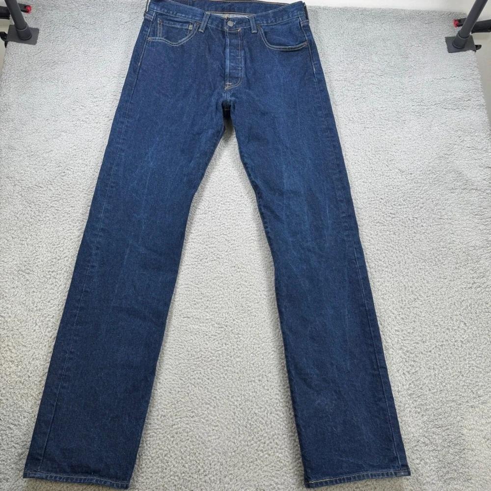 Levis 501 Original Mens Dark Wash Straight Leg Button Fly‎ Jeans W34 L34